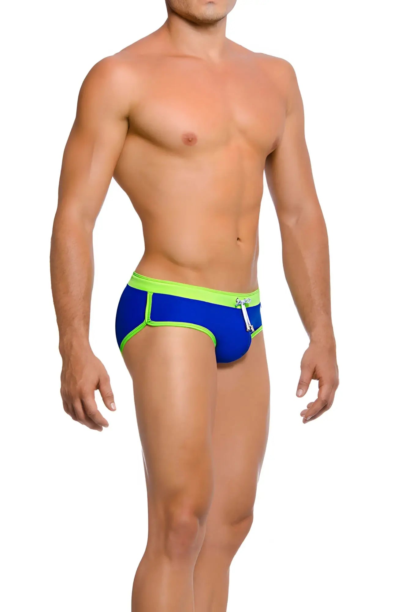 Gigo hot blue green brief swimwear gs02004 bluegreen size m bright blue swim trunks with neon green trim and white drawstring