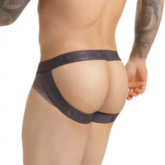 Dark gray mesh gigo insuperable brief jockstrap with wide branded waistband for comfortable support