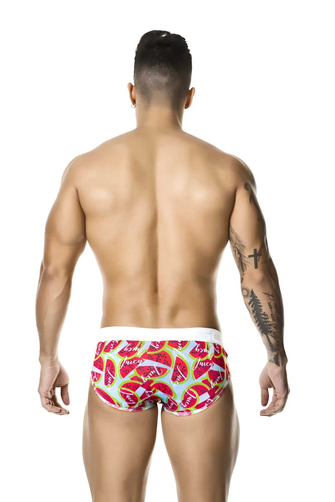 Gigo juicy brief underwear size s with brightly colored watermelon pattern and white waistband in breathable fabric