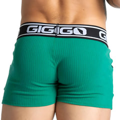 Green ribbed briefs with black gigigo logo waistband from gigo khanal green short collection