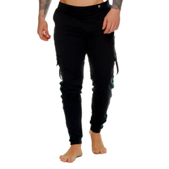Black cargo pants gigo medieval green sportpants with green accent stitching slim fit and side pockets