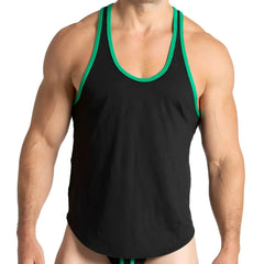 Black tank top gigo misty green tank with vibrant green trim on neckline and armholes for casual wear
