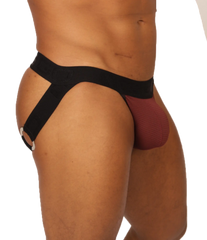 Black and maroon gigo mix wine jockstrap with textured front panel and adjustable side straps for athletic support