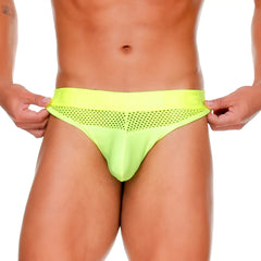 Bright neon green mesh briefs with a solid waistband from gigo morocco yellow gstring collection
