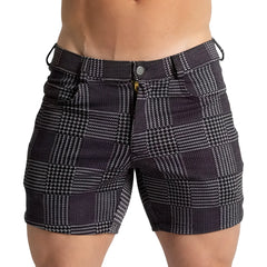 Gigo Mountain black short featuring black and white houndstooth textured fabric for stylish summer wear