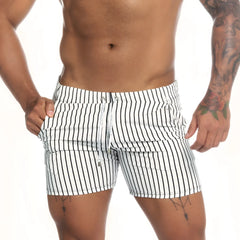 Gigo naval white beachwear white and black vertically striped swim trunks with drawstring waistband for casual beachwear