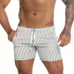 Gigo naval white beachwear white and black vertically striped swim trunks with drawstring waistband for casual beachwear