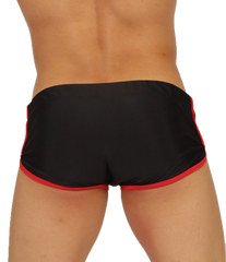 Gigo Nice black swim trunk with red trim designed for comfortable swimming and beachwear
