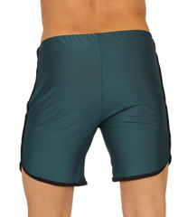 Teal gigo nice green beachwear athletic shorts with black side stripes and hem trim for active use