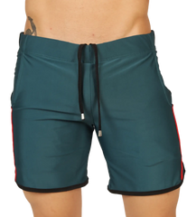 Teal swim trunks from gigo nice green beachwear with black drawstring and red side stripes for beach use