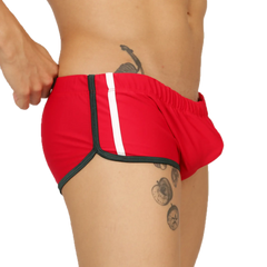 Red athletic briefs swim trunk with white stripe and black trim by Gigo nice for active swimming use