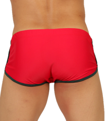 Gigo nice red swim trunk with black trim designed for comfortable and stylish swimwear use