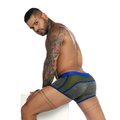 Menâ€™s athletic briefs gigo nirvana green trunk in gray and olive green with bold blue trim for active wear