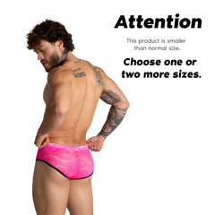 Bright pink lace briefs with black trim from the gigo paradise collection in fuchsia color