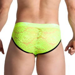 Neon green lace briefs with black trim from gigo paradise yellow brief showcasing delicate lace design