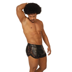 Gigo Passione black faux leather shorts with delicate lace trim for stylish casual wear
