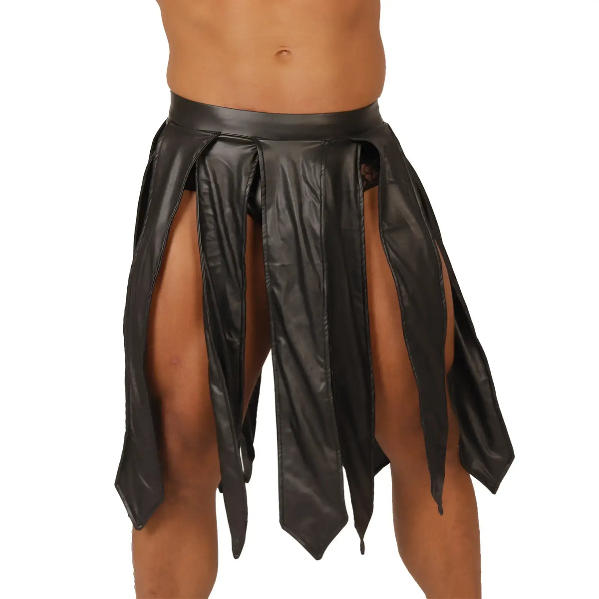 Gigo Passione black skirt faux leather tribal-style high-waisted pleated shorts with side slits