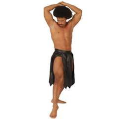 Gigo Passione black skirt is a shiny black faux leather tribal-style loincloth with a high-waisted belt
