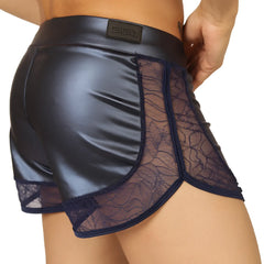 Black faux leather Gigo Passione Blue Short with navy lace trim and cgd brand patch