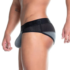 Black and gray gigo prudence athletic briefs with perforated waistband for breathable support