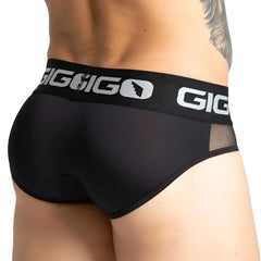 Black gigo purity briefs with mesh side panel and branded waistband in a breathable fabric for daily wear