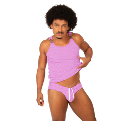 Gigo rank purple tank vibrant purple and white striped tank top with matching briefs featuring a playful design