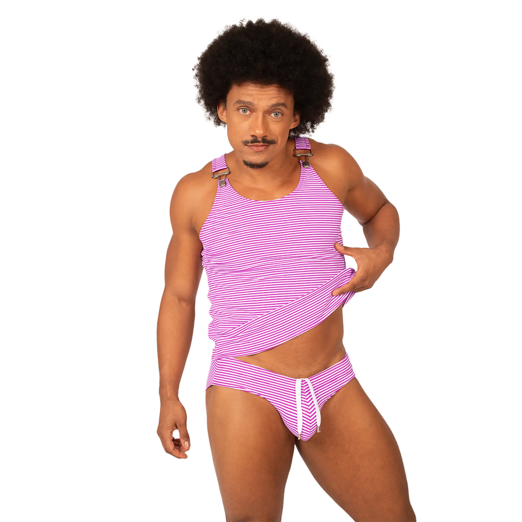 Gigo rank purple tank vibrant purple and white striped tank top with matching briefs featuring a playful design