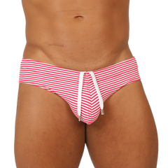 Gigo rank red swim brief red and white striped swim trunks with drawstring waistband for swimming and beachwear
