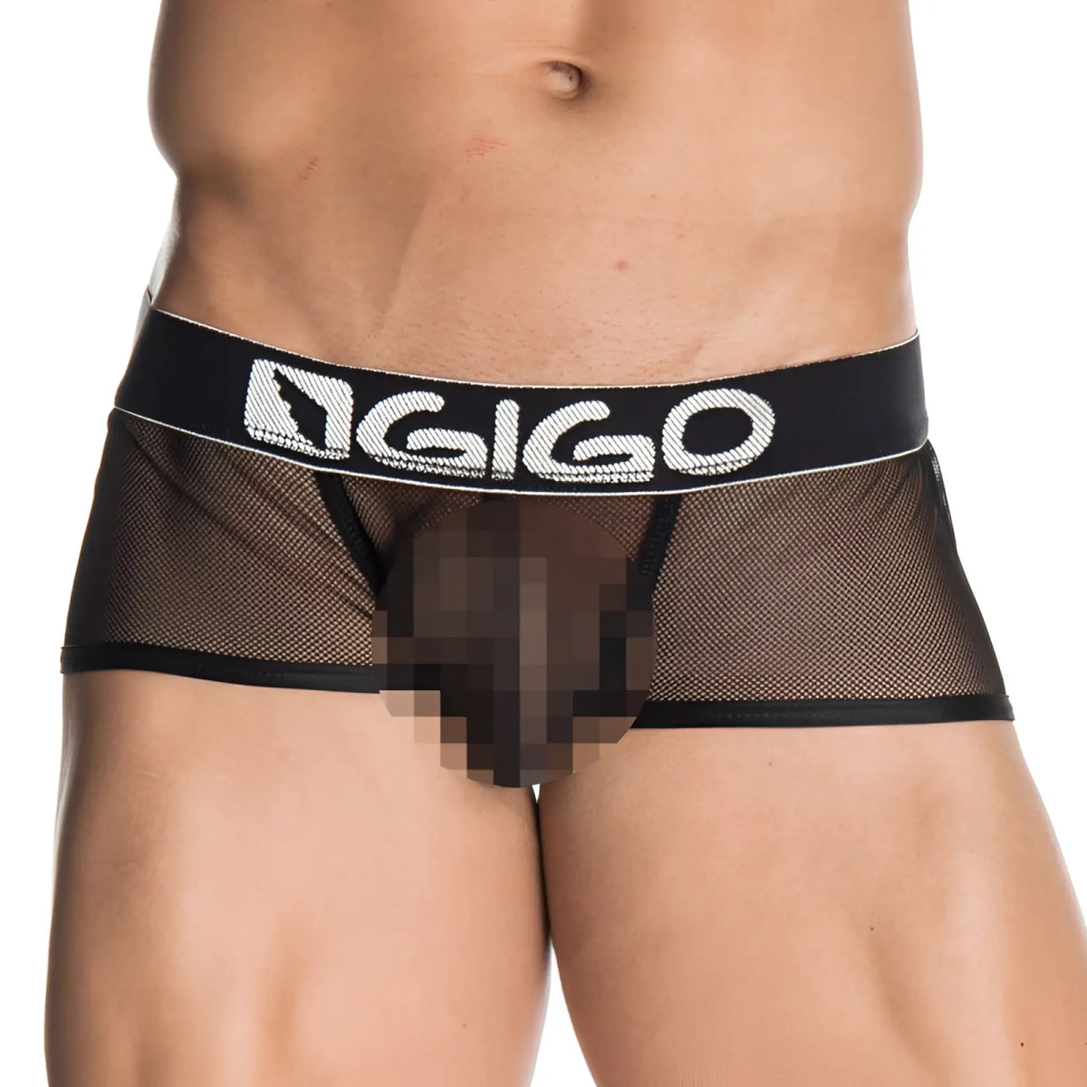 Black mesh gigo shadow underwear briefs with bold white logo on waistband size XL