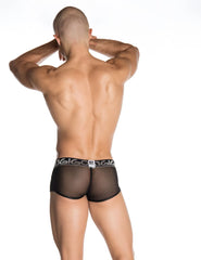 Gigo shadow black short boxer underwear xl with black sheer mesh briefs and black elastic waistband with gigi logo