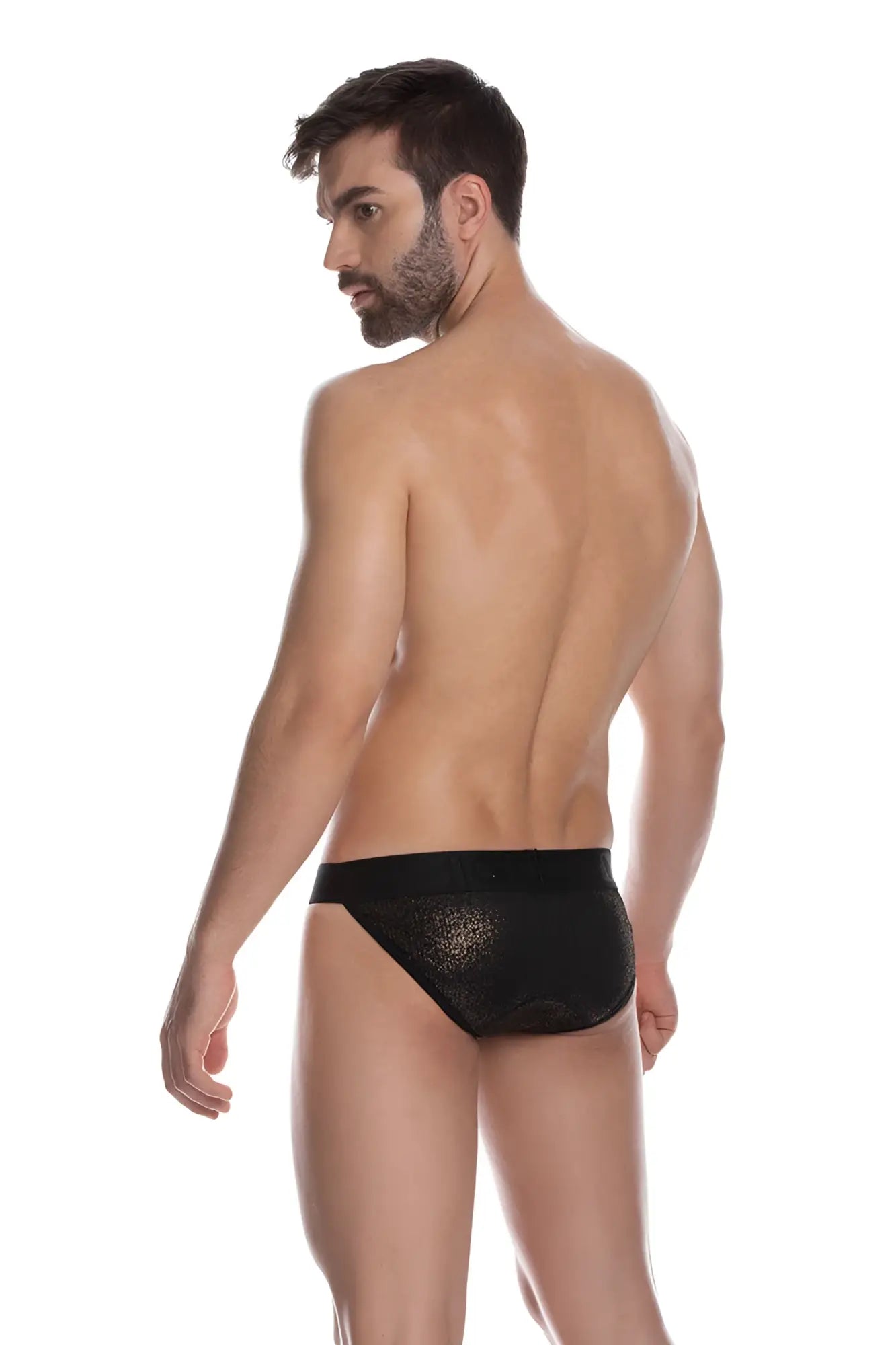 Black lace bikini underwear gigo sheer black with subtle shimmering texture size xl shown from front