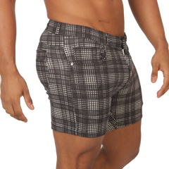 Gigo social gray square short black and white plaid tailored fit menâ€™s shorts ideal for casual wear