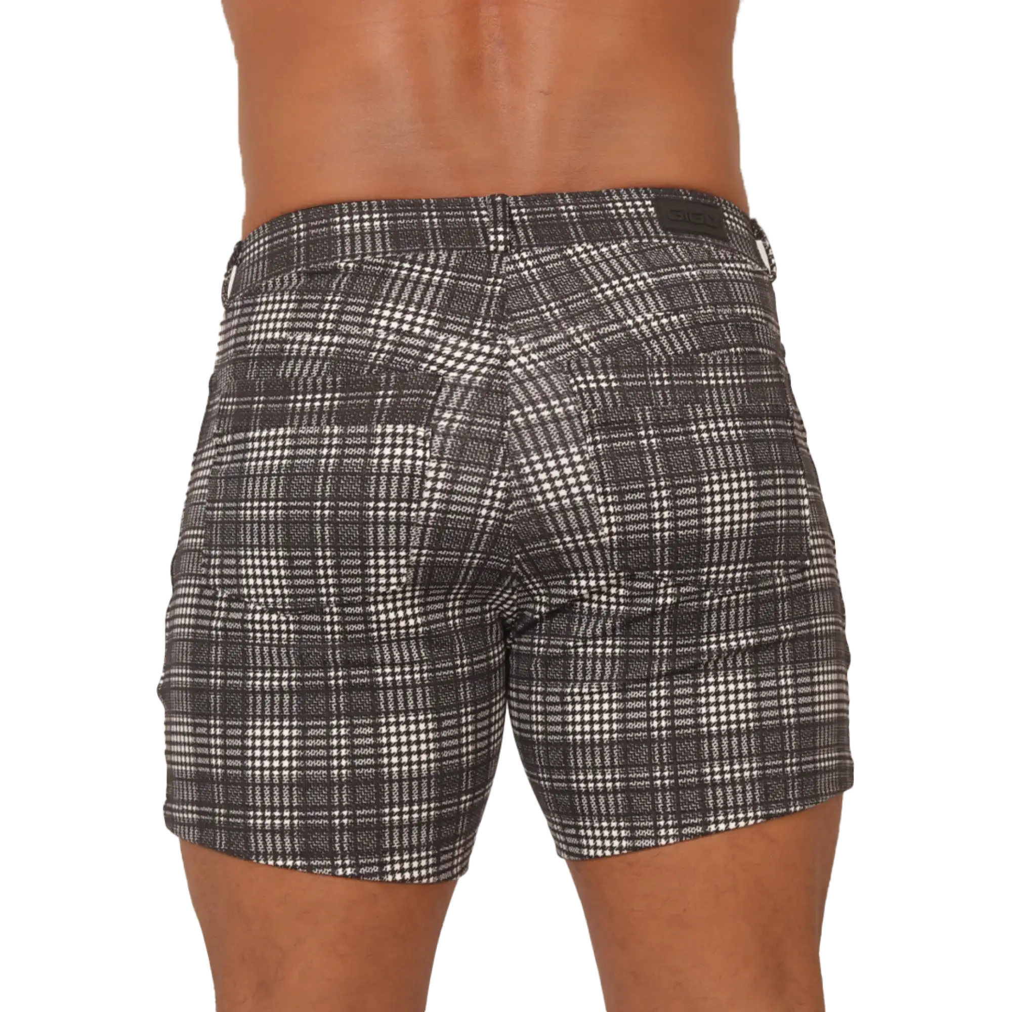 Gigo social gray square short black and white plaid shorts with classic checkered pattern for casual wear