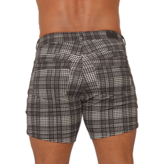 Gigo social gray square short black and white plaid shorts with classic checkered pattern for casual wear