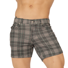 Dark green and white plaid gigo social green short with button closure made of comfortable fabric for casual wear