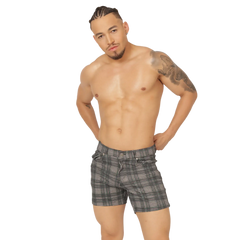 Gigo Social Green short menâ€™s black and white plaid shorts with classic check pattern belt loops and button closure