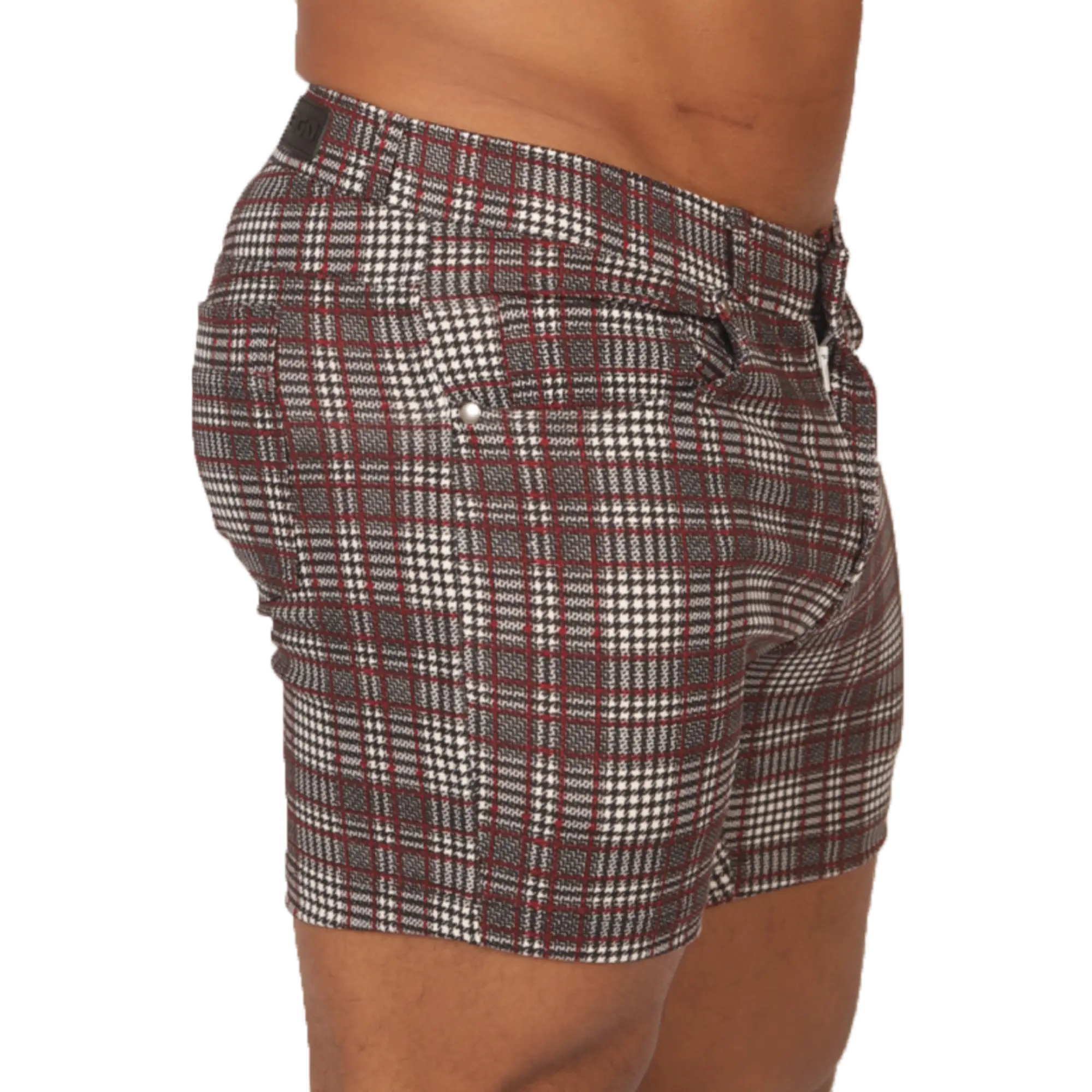 Gigo Social Red Short plaid patterned menâ€™s shorts in red white and gray tones perfect for casual wear