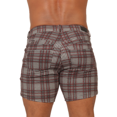 Gigo Social Red Short plaid-patterned menâ€™s shorts in maroon white and dark gray perfect for casual wear
