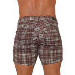 Gigo Social Red Short plaid-patterned menâ€™s shorts in maroon white and dark gray perfect for casual wear