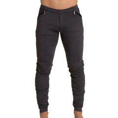 Dark heather gray gigo sport sportpants jogger pants with black zipper pockets and ribbed cuffs