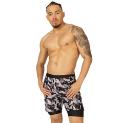 Gigo sporty camouflage short black and gray camo athletic shorts with black waistband for active wear