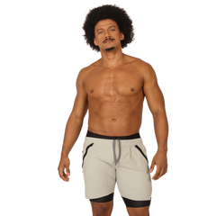 Gigo sporty gray short light gray athletic shorts with black trim and drawstring waistband for active wear