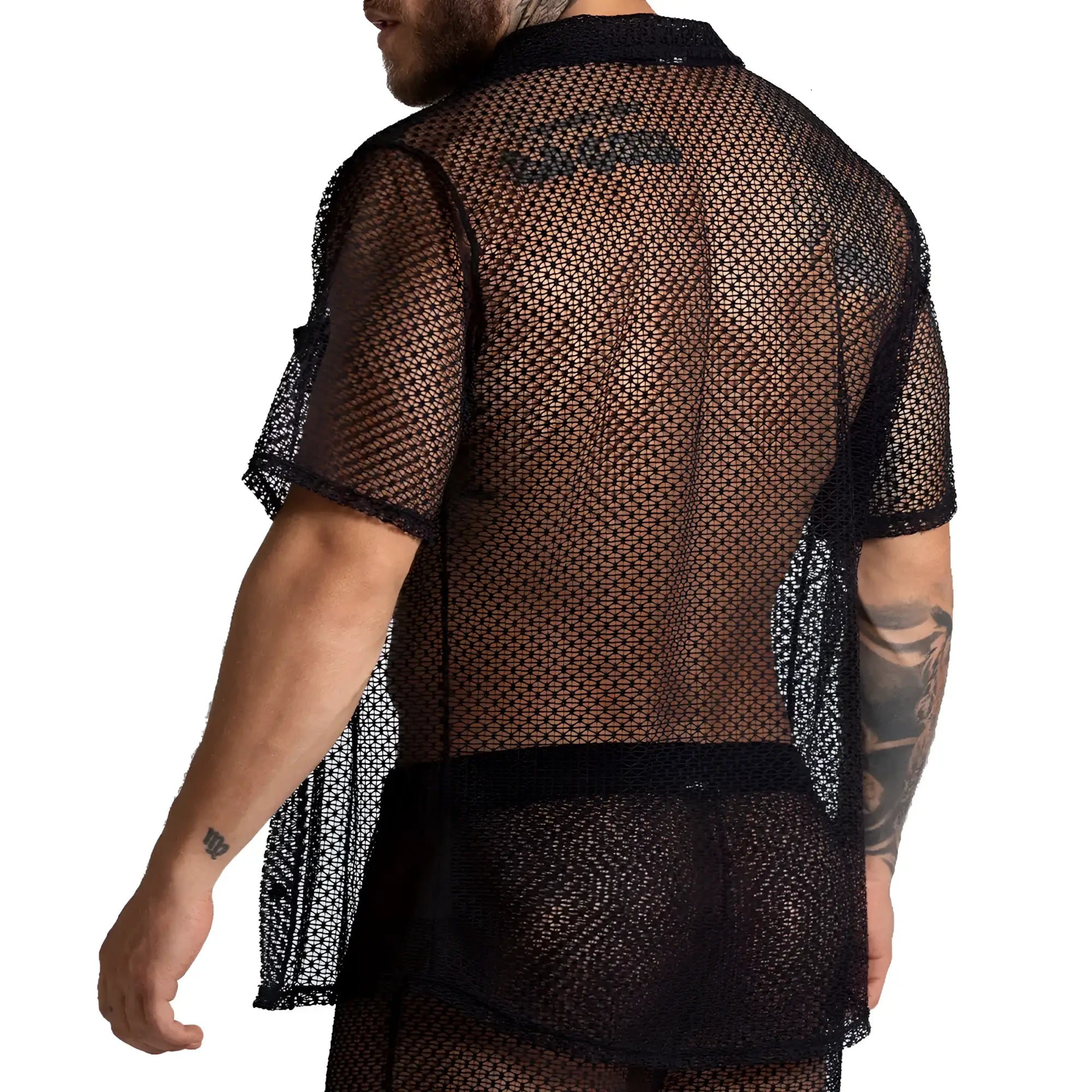 Black mesh gigo striking shirt with short sleeves and collar designed for breathability and style