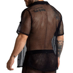 Black mesh gigo striking shirt with short sleeves and collar designed for breathability and style