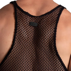 Black mesh tank top gigo striking tank with textured open knit pattern and reinforced shoulder straps