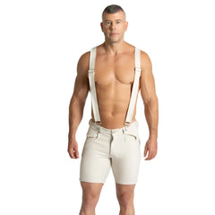 Cream-colored leather shorts with matching beige suspenders from the gigo suspenders beige short collection