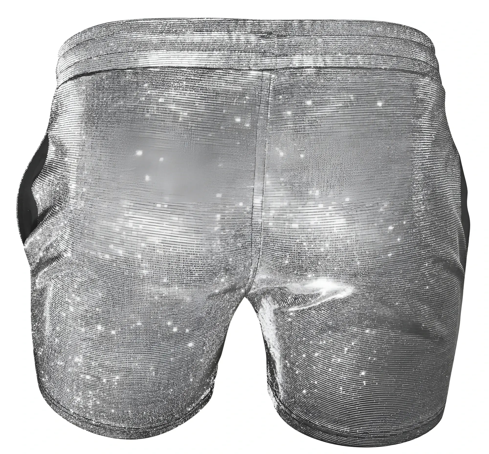 Sparkling silver sequined glitter booty short with textured fabric and elastic waistband for festive wear