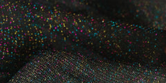 Black mesh tee featuring sparkling multicolored glitter fabric for a stylish and festive look