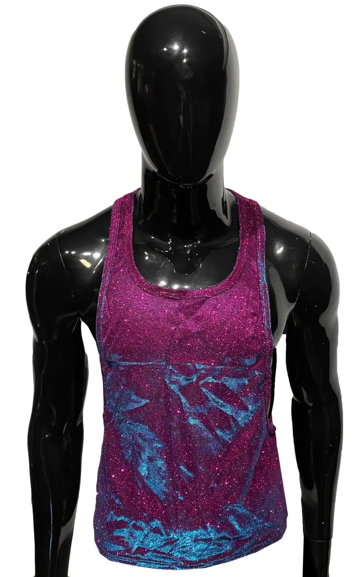 Glitter string tank shimmering magenta and blue gradient tank top with glittery textured fabric