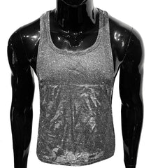 Shiny silver sequined tank top with subtle gradient effect glitter string tank for stylish casual wear